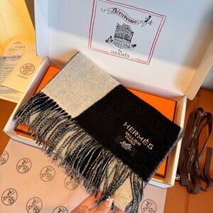 Hermes Black & Grey Wool Scarf